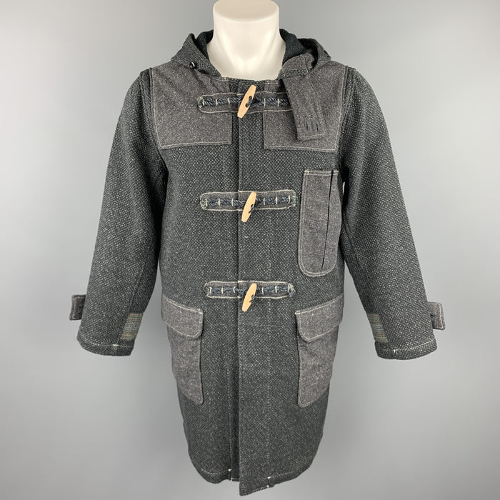KAPITAL Size M Charcoal Woven Cotton Hooded Toggle Closure Coat