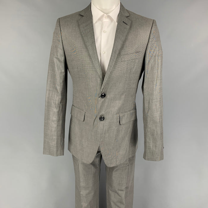 LOVE MOSCHINO Size 40 Black Grey Nailhead Cotton Blend Notch Lapel Suit