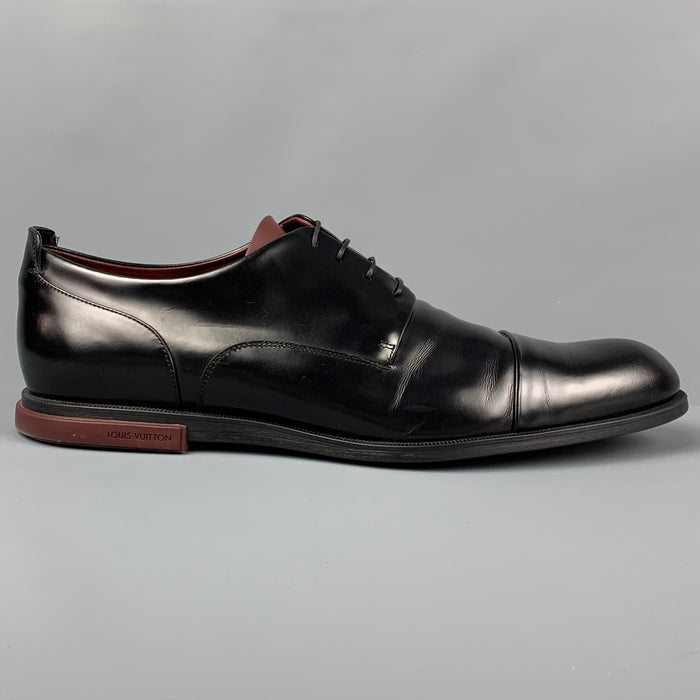 LOUIS VUITTON Size 11.5 Black Leather Cap Toe Lace Up Shoes