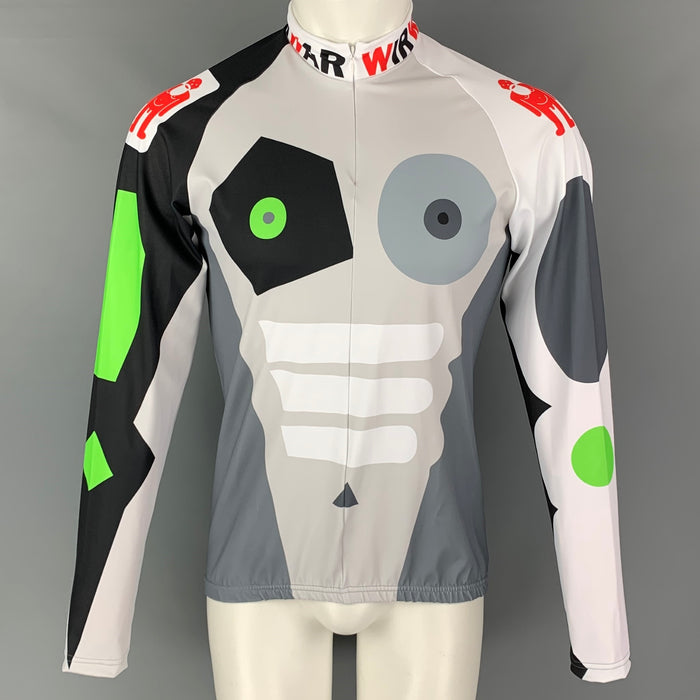 WALTER VAN BEIRENDONCK SS23 Size L Grey Graphic Nylon Jersey Bike Top