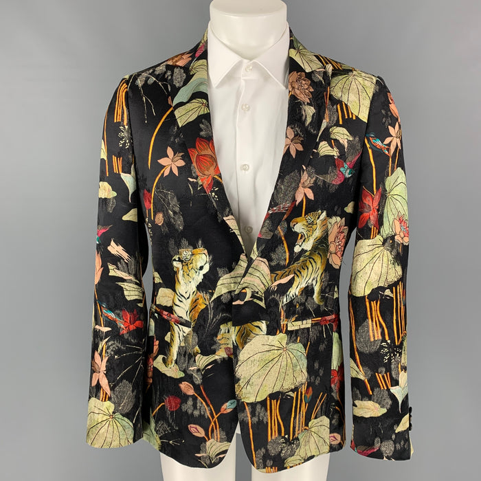 ETRO Size 38 Multi-Color Print Viscose Blend Peak Lapel Sport Coat