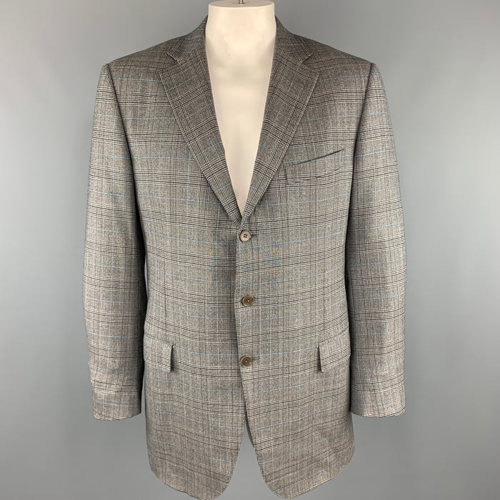 ERMENEGILDO ZEGNA Size 46 Plaid Gray Wool Notch Lapel Long Sport Coat