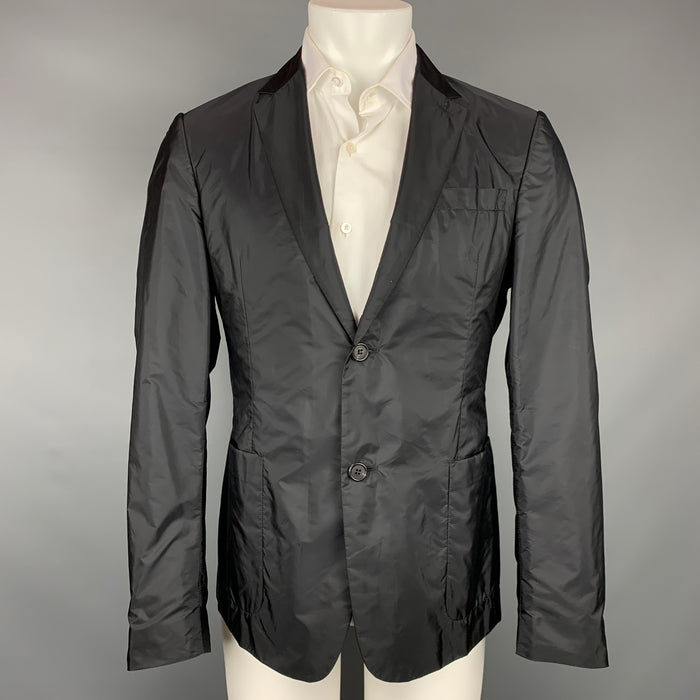 PRADA Size US 40 Black Nylon Notch Lapel Sport Coat Jacket