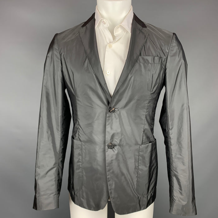 PRADA Size 38 Charcoal Nylon Notch Lapel Sport Coat