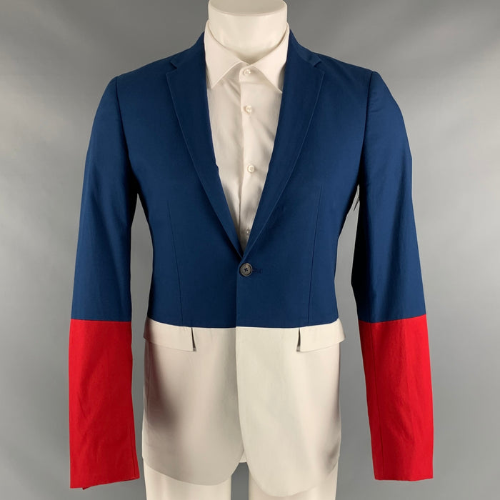 JIL SANDER Size 36 Blue Red & White Color Block Single Button Sport Coat