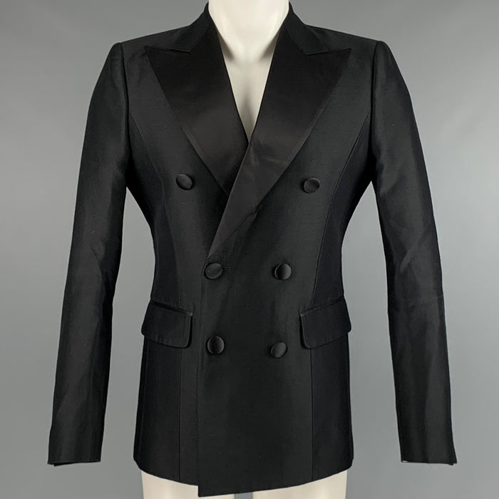 DSQUARED2 Size 38 Black Wool Silk Double Breasted Sport Coat