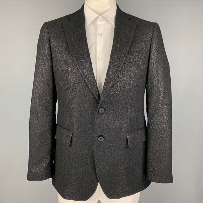 MICHAEL KORS Size 42 Black Silver Metallic Wool Blend Sport Coat