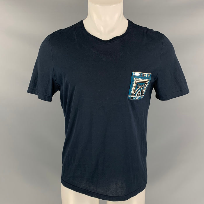 BURBERRY PRORSUM Fall 2016 Size S Navy Teal Cotton Rajastani Mirror Pocket T-shirt
