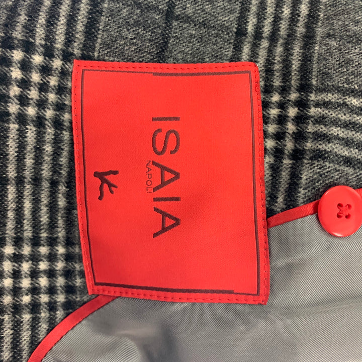 ISAIA Taille 42 Manteau de sport à simple boutonnage en laine à carreaux noir et blanc