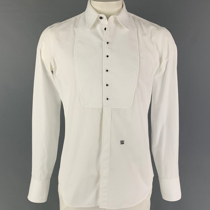 DSQUARED2 Size L White Mixed Fabrics Cotton Tuxedo Long Sleeve Shirt
