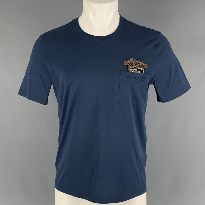 LOUIS VUITTON Talla M Camiseta de algodón con cuello redondo y apliques azules