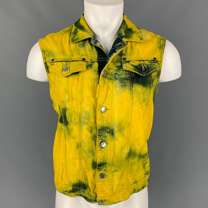 DSQUARED2 Size S Yellow Bleached Denim Trucker Vest Jacket