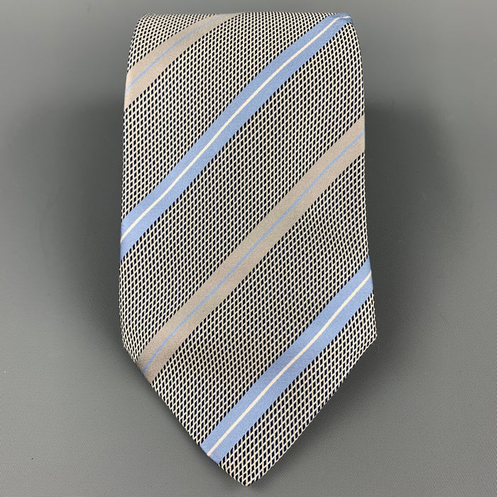 ERMENEGILDO ZEGNA Gray & Light Blue Diagonal Stripe Silk Tie