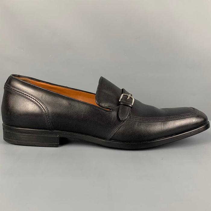 BALLY Size 10 Black Leather Belted Loafers