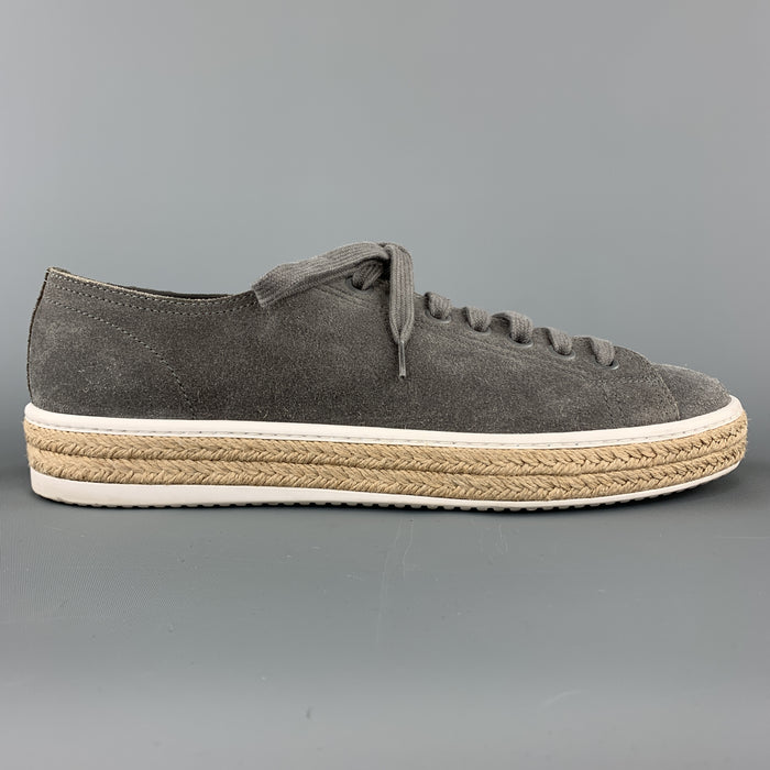 PRADA Size 9.5 Grey Suede Braided Midsole Lace Up Sneakers