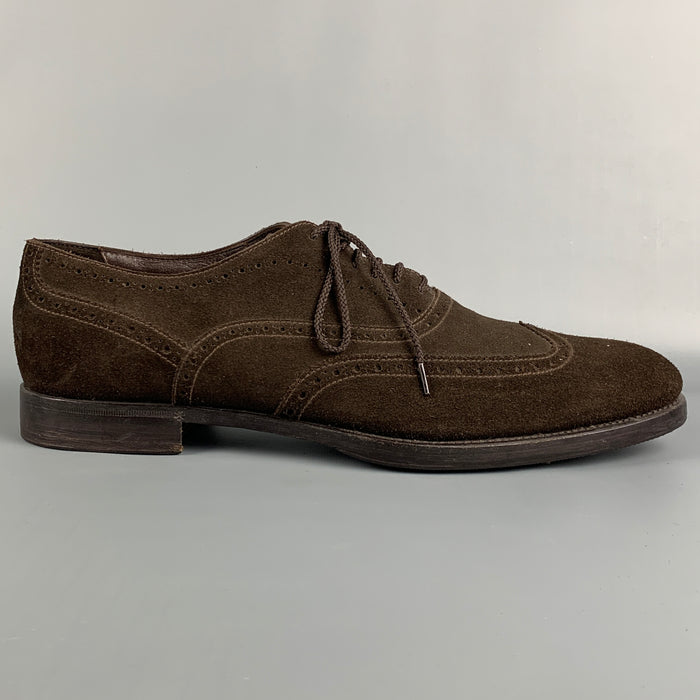 ERMENEGILDO ZEGNA Size 11.5 Brown Perforated Suede Wingtip Lace Up Shoes