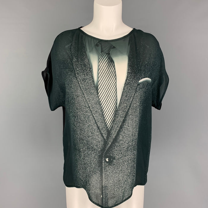 EMPORIO ARMANI Size 6 Black White Print Blouse