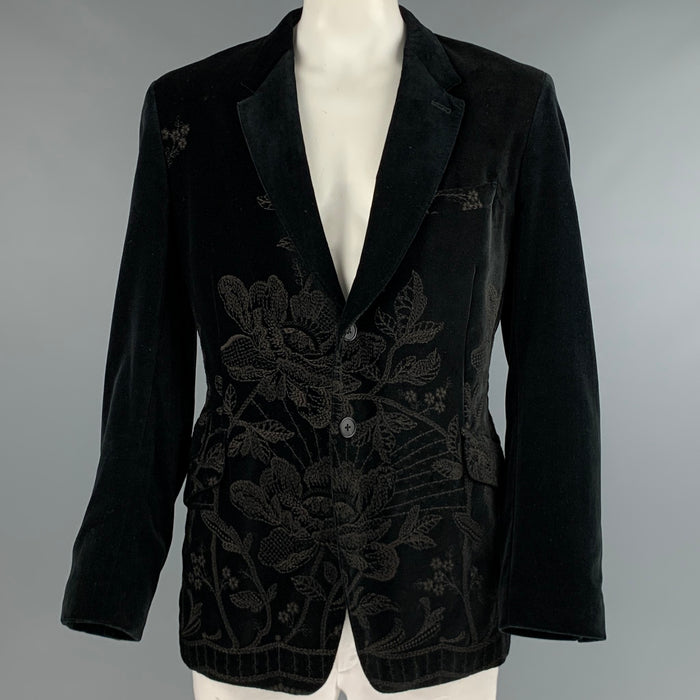 PAUL SMITH Talla 46 Abrigo deportivo con solapa de muesca de terciopelo bordado marrón negro
