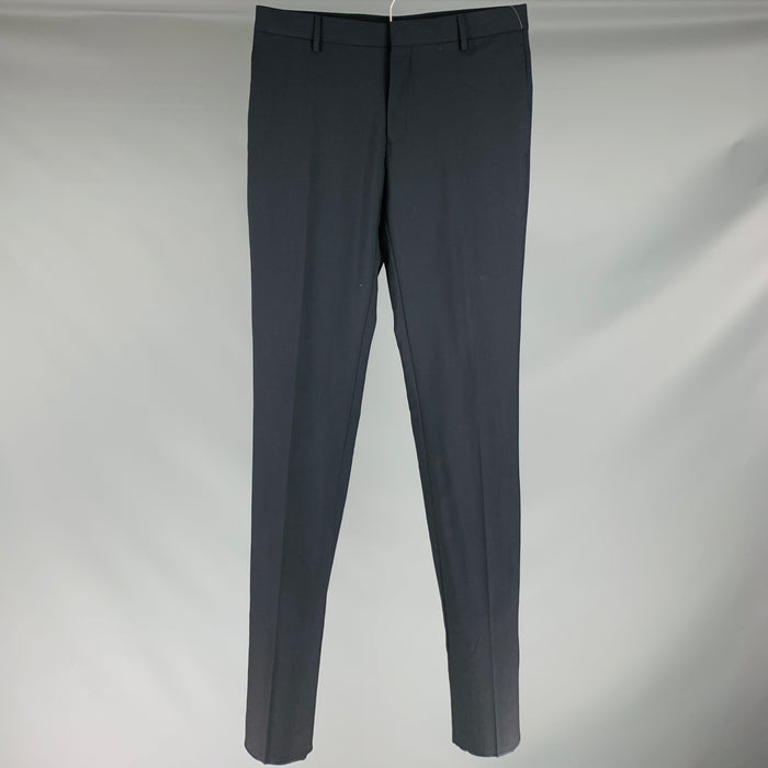 DIOR HOMME Taille 30 Pantalon habillé en laine vierge marine à devant plat