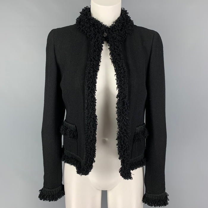 CHANEL Size 4 Black Wool Blend Open Front Jacket
