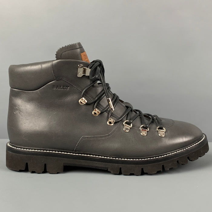 BALLY Size 10 Grey Leather Lace Up Hiking Boots