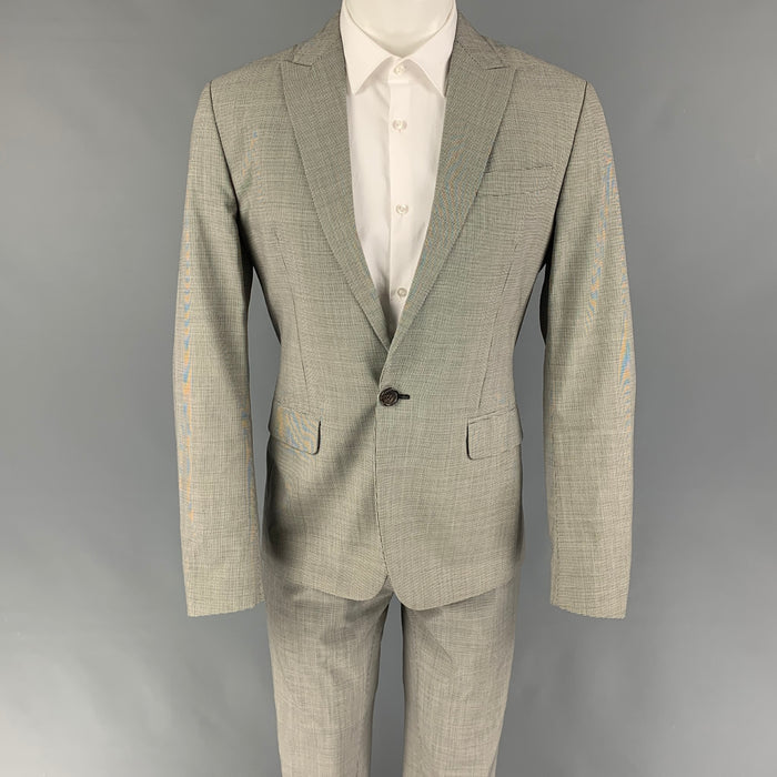 DSQUARED2 Size 40 Black White Houndstooth Wool Peak Lapel Suit