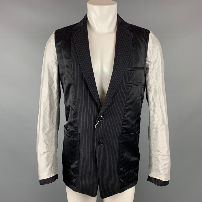 DRIES VAN NOTEN Size 38 Navy & Grey Patchwork Wool Jacket