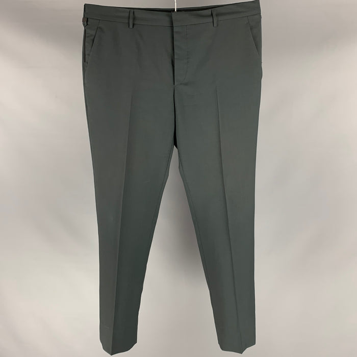 PRADA Size 36 Green Solid Wool Mohair Button Fly Dress Pants