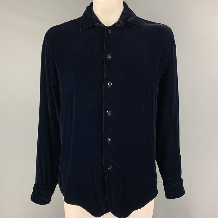 GIORGIO ARMANI Size L Navy Velvet Button Up Long Sleeve Shirt
