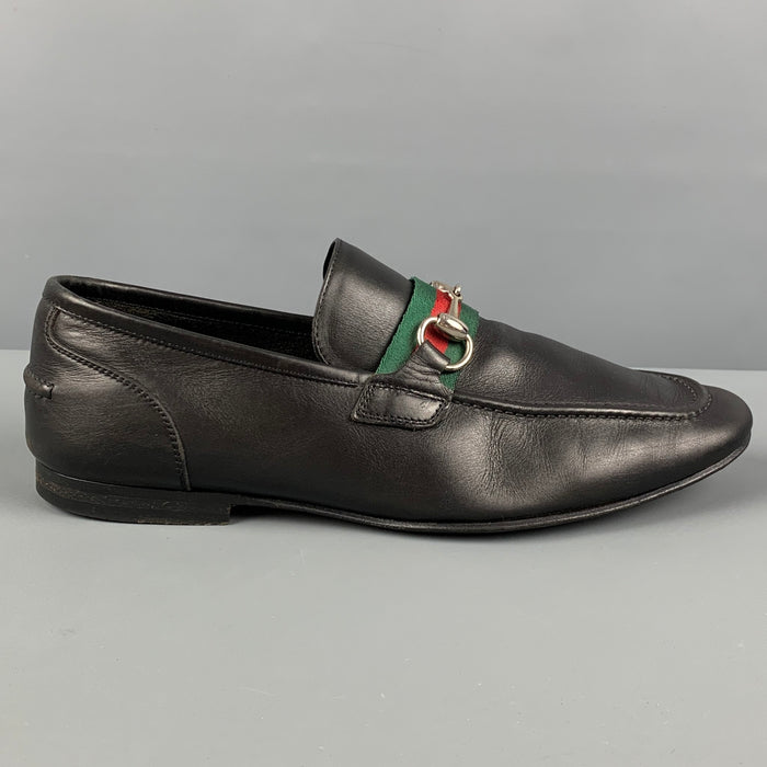 GUCCI Size 8.5 Black Leather Horsebit Loafers