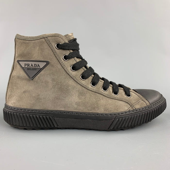 PRADA Size 9 Gray Suede High Top Lace Up Sneakers