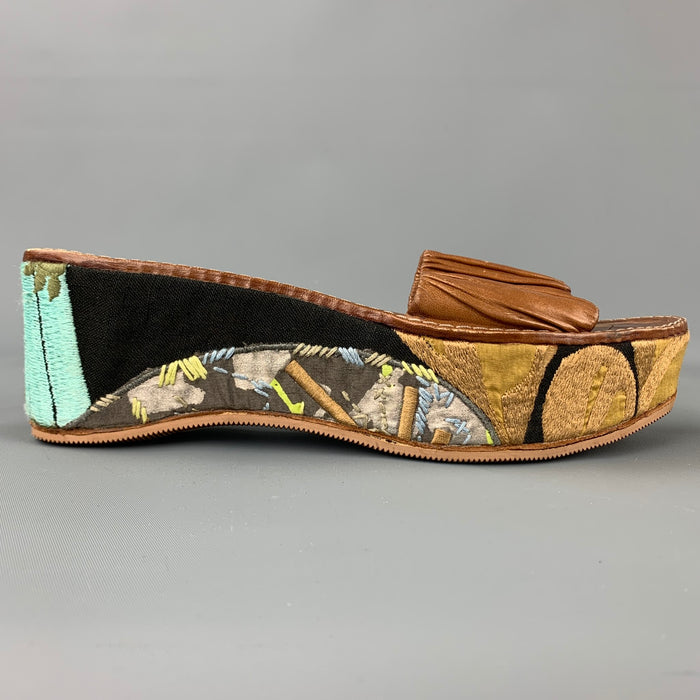 DRIES VAN NOTEN Size 8 Tan Leather Embroidered Platform Sandals