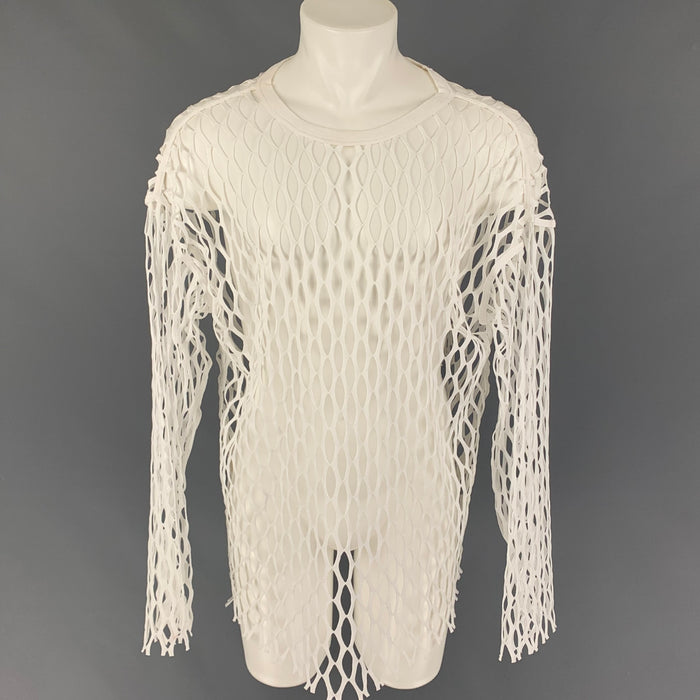 DRIES VAN NOTEN SS 21 Size S White Mesh Cotton Long Sleeve Pullover