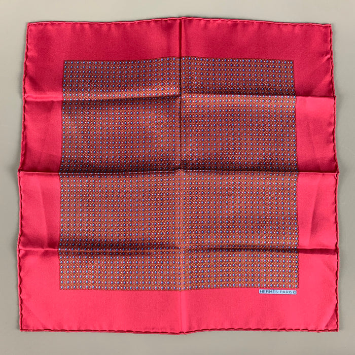 HERMES Red Blue Dots Silk Pocket Square