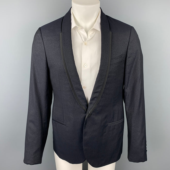 LANVIN Size 40 Black & Silver Sparkle Wool Blend Shawl Collar Sport Coat