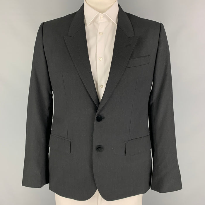 DOLCE & GABBANA Talla 42 Abrigo deportivo regular con solapa de pico de lana color carbón