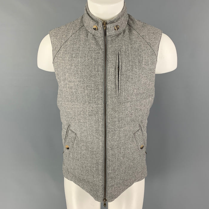 BRUNELLO CUCINELLI Chaleco con cremallera de cachemir y lana a rayas gris claro talla S