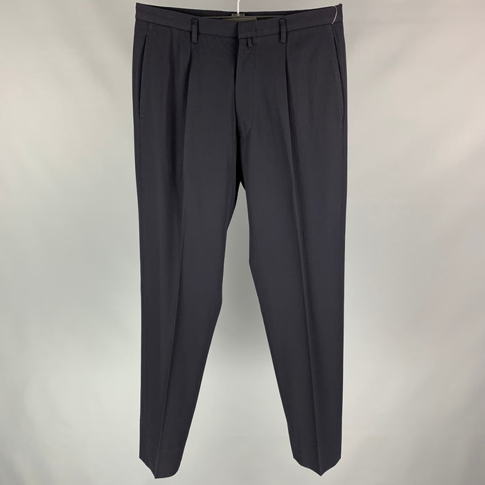 JIL SANDER Size 34 Navy Wool Button Fly Pleated Dress Pants