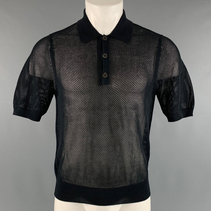 DRIES VAN NOTEN Size M Black Mesh Cotton Buttoned Polo