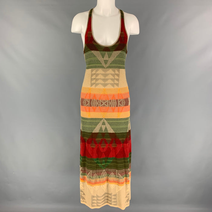 RLX by RALPH LAUREN Size S Beige Orange Green Linen Blend Stripe Tank Long Dress
