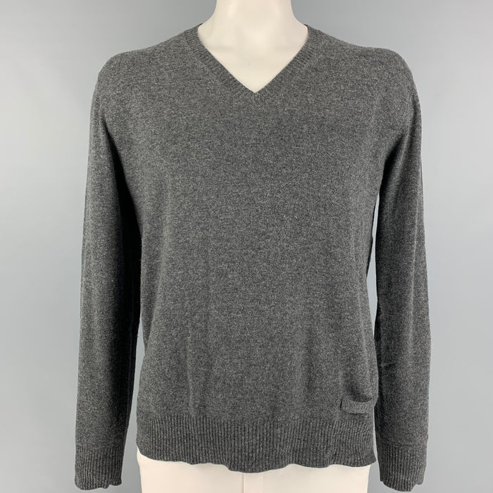 PRADA Size XL Grey Cashmere V-Neck Pullover