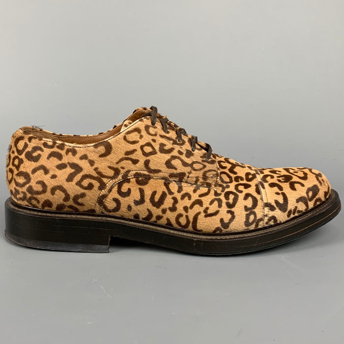 GIORGIO ARMANI Size 8 Tan & Brown Animal Print Leather Cap Toe Lace Up Shoes