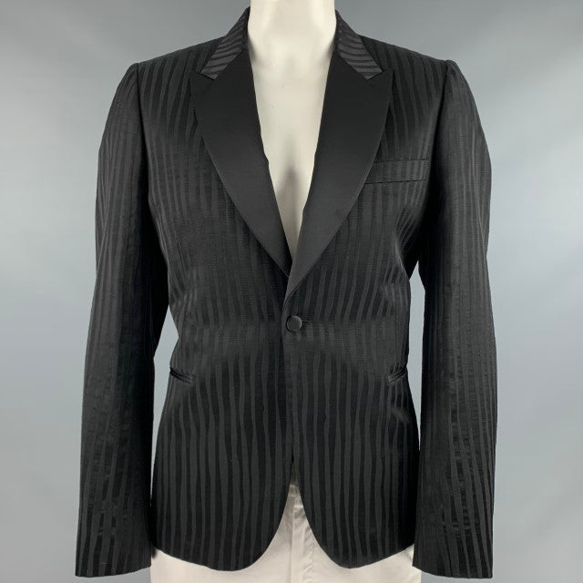 PAUL SMITH Size 44 Black Stripe Viscose Cotton Peak Lapel Sport Coat