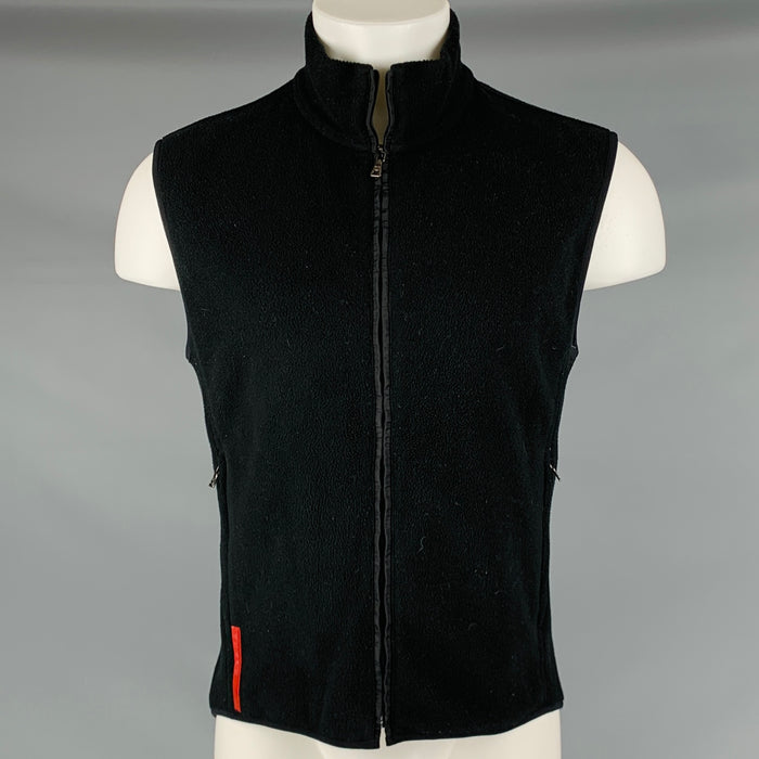 PRADA Size M Black Polyester Fleece Zip Up Vest