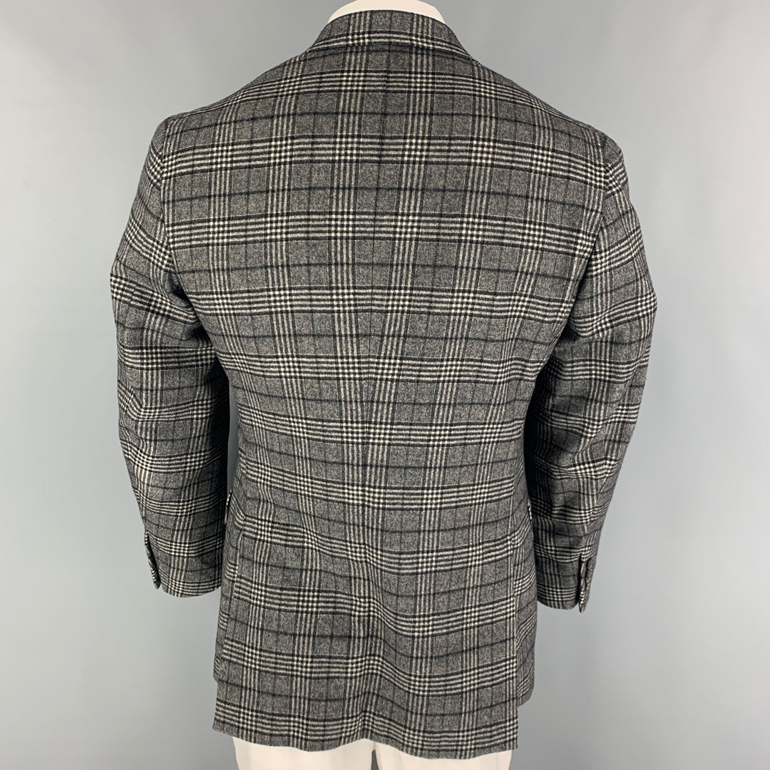 ISAIA Taille 42 Manteau de sport à simple boutonnage en laine à carreaux noir et blanc