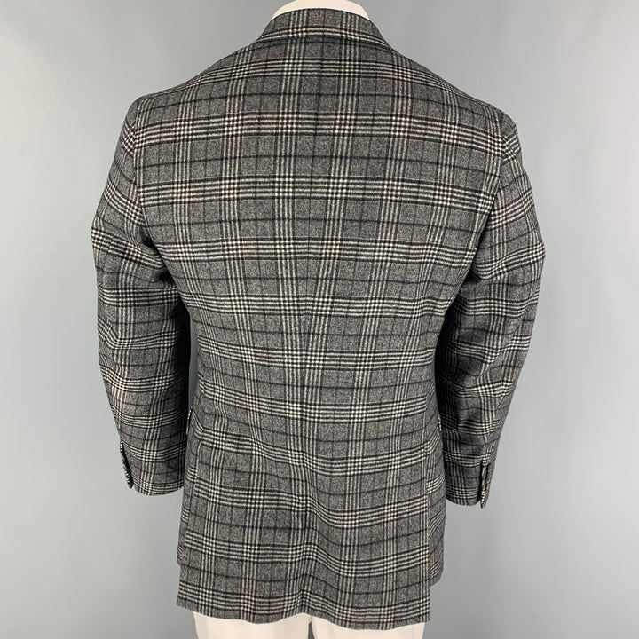 ISAIA Taille 42 Manteau de sport à simple boutonnage en laine à carreaux noir et blanc