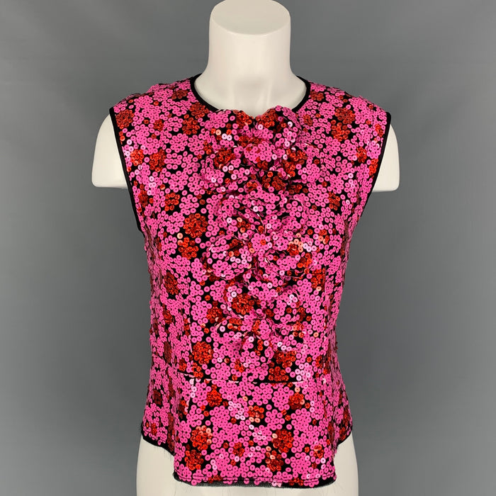 MARC JACOBS Size 6 Black & Pink Polyester Blend Sequined Sleeveless Dress Top