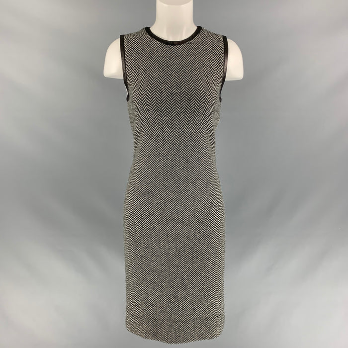 RALPH LAUREN Size M Black & White Cashmere Herringbone Below Knee Dress