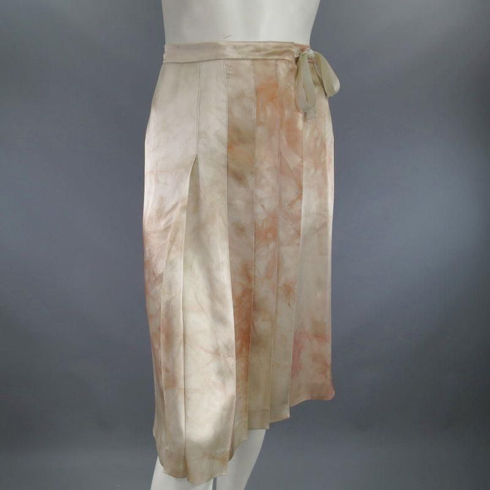 PRADA US 4 / IT 40 Beige & Blush Marbled Silk Satin Pleated Wrap Skirt