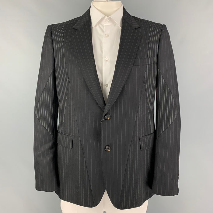 ALEXANDER MCQUEEN Size 44 Black White Patchwork Wool Sport Coat